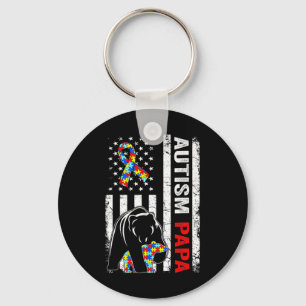 Distressed American Flag Autism Papa Bear Awarenes Key Ring