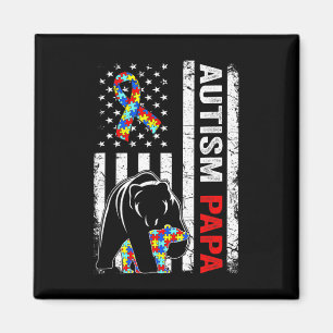 Distressed American Flag Autism Papa Bear Awarenes Magnet