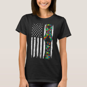 Distressed American Flag Autism Papaw Family Match T-Shirt