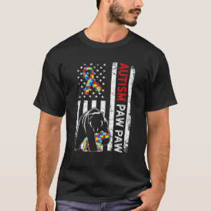 Distressed American Flag Autism Paw Paw Bear Aware T-Shirt