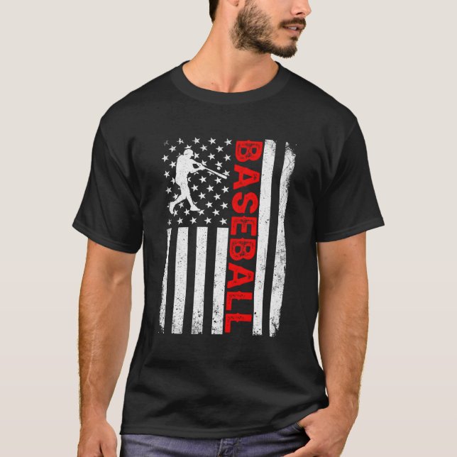 Distressed American Flag Baseball Patriotic 4Th Of T-Shirt (Front)