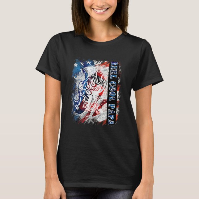 Distressed American Flag Bass Fish Fisherman Cousi T-Shirt (Front)