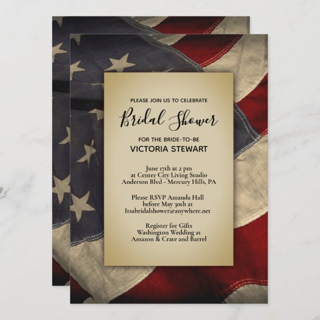 Distressed American Flag Bridal Shower Invitation (Front/Back)