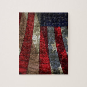 Distressed American Flag Design with JFK Quote Jigsaw Puzzle