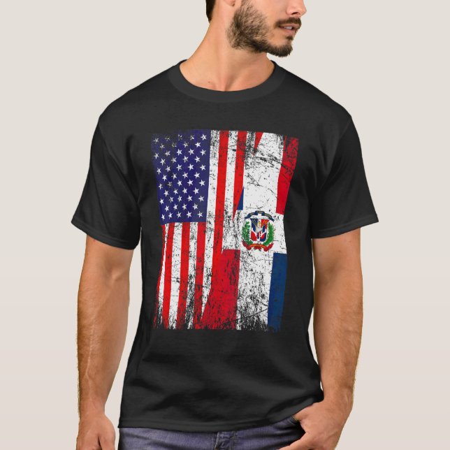 Distressed American Flag & Dominican Republic Flag T-Shirt (Front)