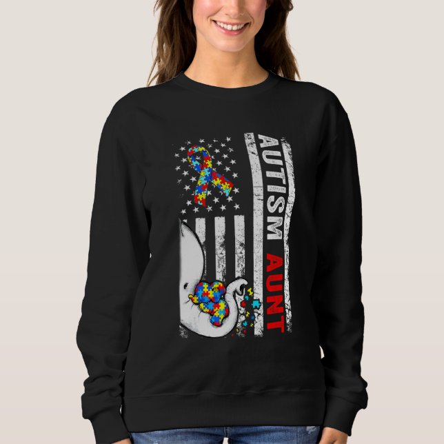 Distressed American Flag Elephant Autism Aunt Puzz Sweatshirt (Front)