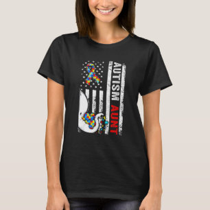 Distressed American Flag Elephant Autism Aunt Puzz T-Shirt