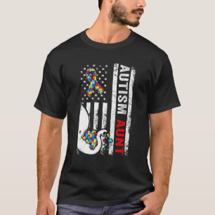 Distressed American Flag Elephant Autism Aunt Puzz T-Shirt