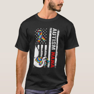 Distressed American Flag Elephant Autism Nana Puzz T-Shirt