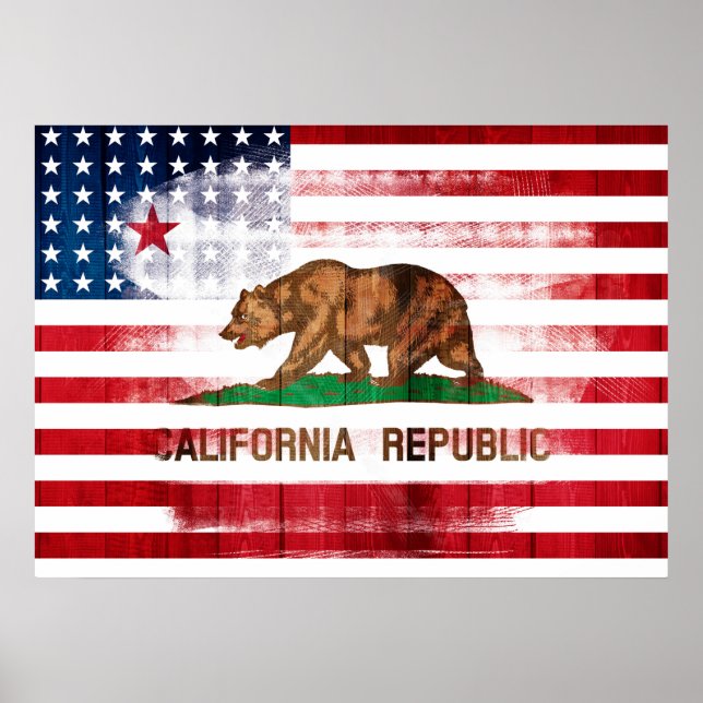 Distressed American Flag & Flag of Californa Poster (Front)
