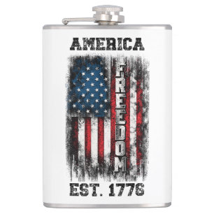 Distressed American Flag Freedom Est. 1776 Hip Flask