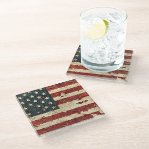 Distressed American Flag Glass Coaster