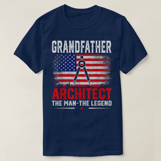 Distressed American Flag Grandfather Architect The T-Shirt (Design Front)