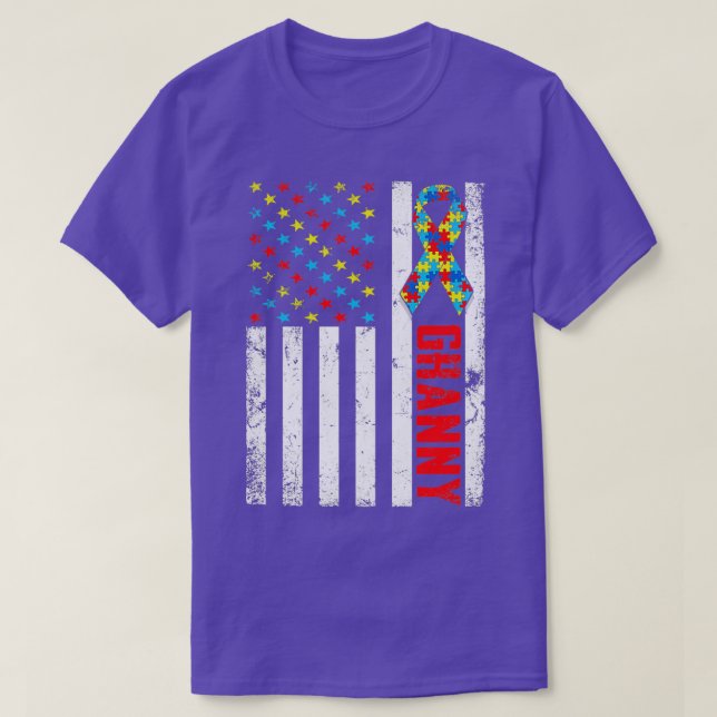 Distressed American Flag Granny Autism Awareness F T-Shirt (Design Front)