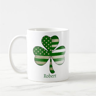 Distressed American Flag Irish Shamrock  Coffee Mug
