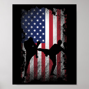 Distressed American Flag Kick Boxing Usa Patriotic Poster