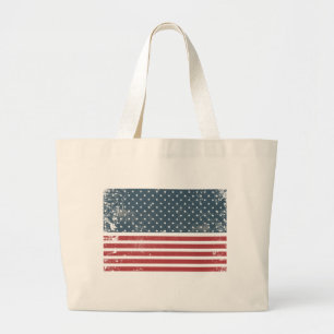 distressed american flag large tote bag