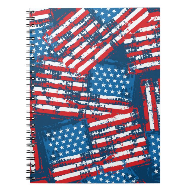 Distressed American Flag Painted Pattern Notebook (Front)