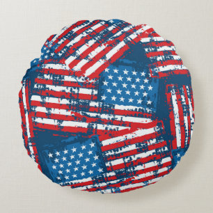 Distressed American Flag Painted Pattern Round Cushion