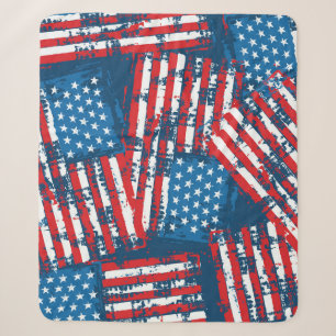Distressed American Flag Painted Pattern Sherpa Blanket