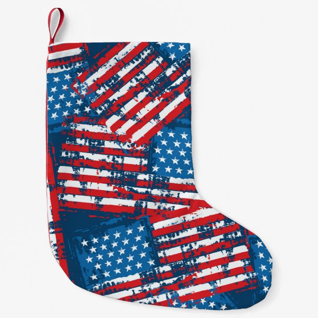 Distressed American Flag Painted Pattern Small Christmas Stocking (Front)