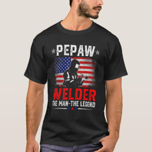 Distressed American Flag Pepaw Welder The Legend R T-Shirt