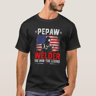 Distressed American Flag Pepaw Welder The Legend R T-Shirt