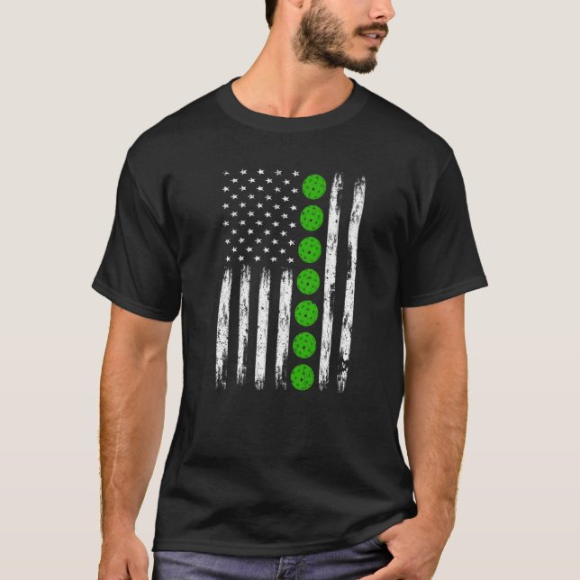 Distressed American Flag Pickleball Sports  Mens W T-Shirt (Front)