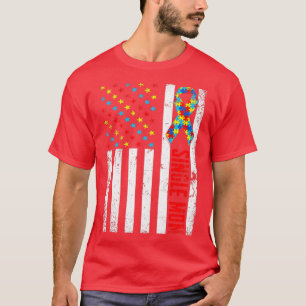 Distressed American Flag Single Mum Autism Awarene T-Shirt