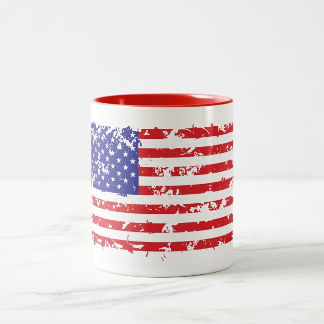 Distressed American Flag Two-Tone Coffee Mug (Center)