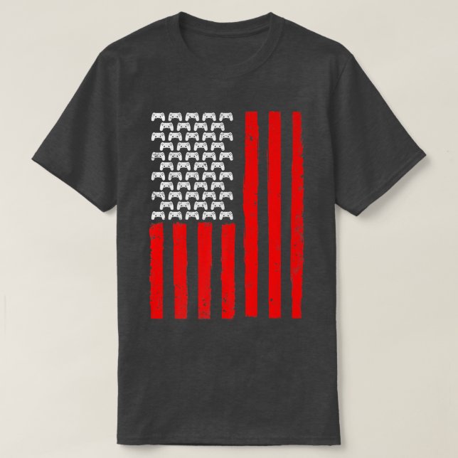 Distressed American Flag Video Game Patriotic 4th  T-Shirt (Design Front)