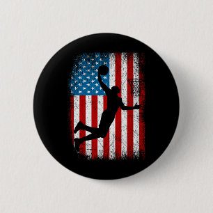 Distressed American Flag Vintage Basketball 4th of 6 Cm Round Badge