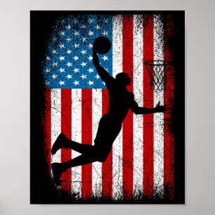 Distressed American Flag Vintage Basketball 4th of Poster