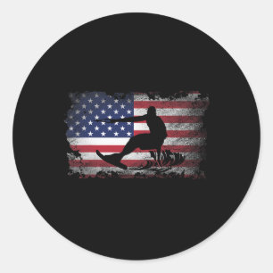 Distressed American Flag Water Skiing Usa Patrioti Classic Round Sticker