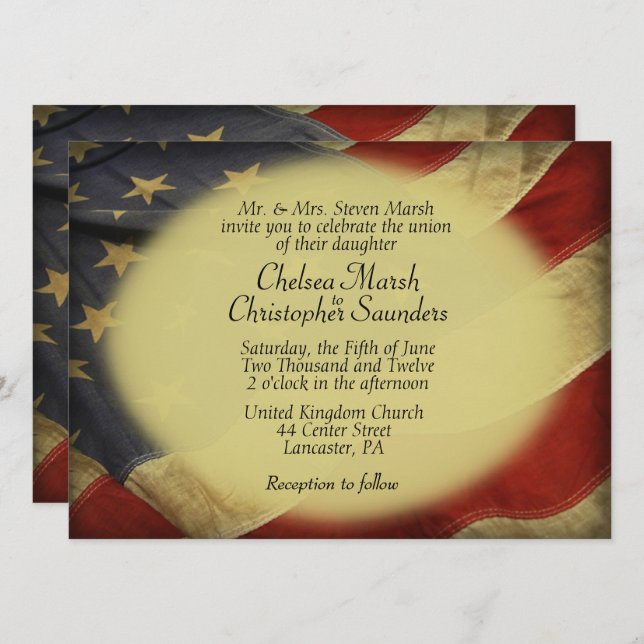 Distressed American Flag  Wedding Invitation (Front/Back)