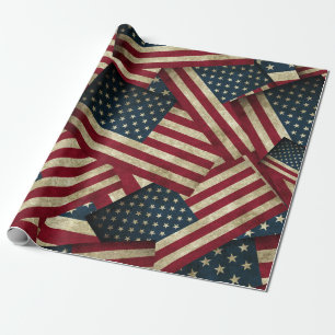 Distressed American Flags Wrapping Paper