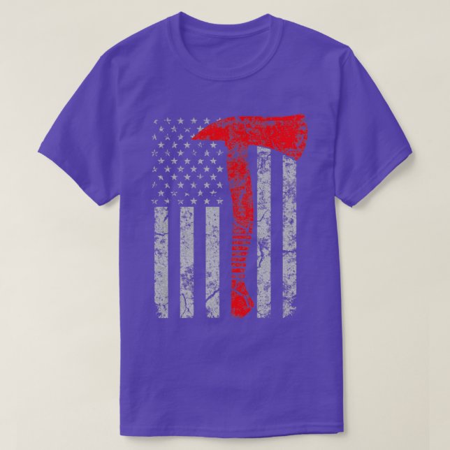 Distressed American Patriot Red Line Axe Firefight T-Shirt (Design Front)