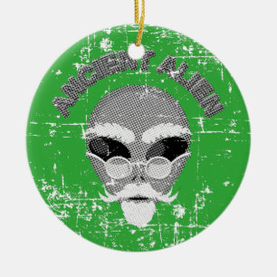 Distressed Ancient Alien Head Ceramic Tree Decoration