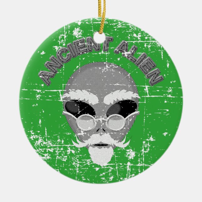 Distressed Ancient Alien Head Ceramic Tree Decoration (Front)