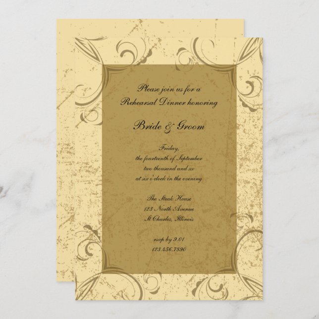Distressed and Elegant Wedding Rehearsal Dinner Invitation (Front/Back)