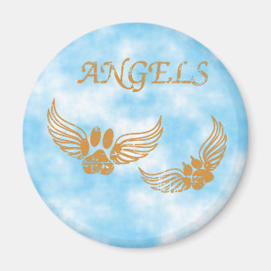 Distressed Angel Pet Paws Blue Sky Magnet