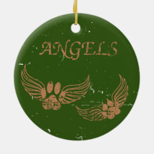 Distressed Angel Pet Paws Green Ceramic Ornament