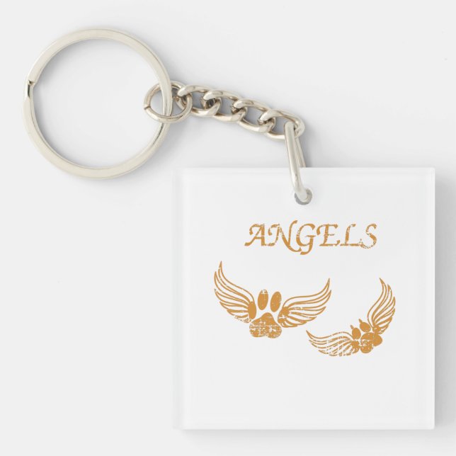 Distressed Angel Pet Paws Key Ring (Front)