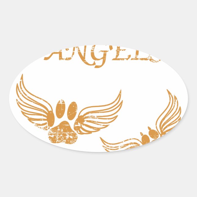 Distressed Angel Pet Paws Oval Sticker (Front)