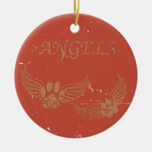 Distressed Angel Pet Paws Red Ceramic Ornament