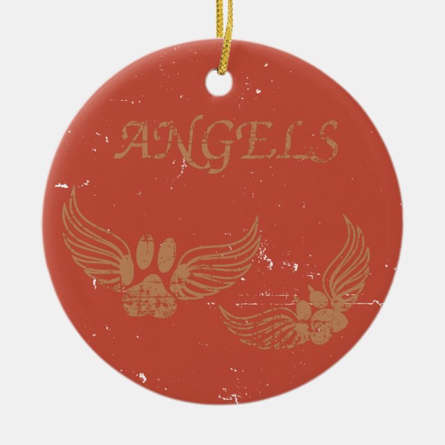 Distressed Angel Pet Paws Red Ceramic Ornament (Front)