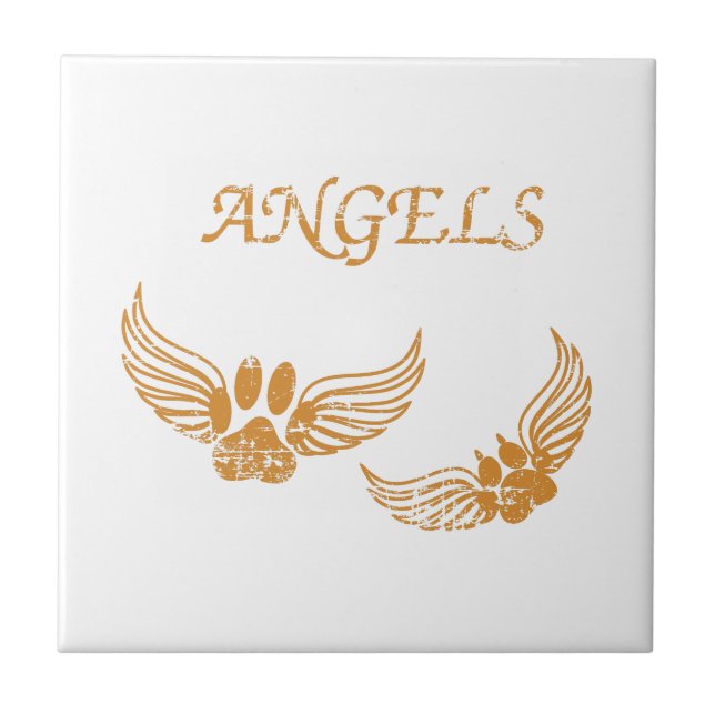 Distressed Angel Pet Paws Tile (Front)