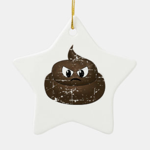 Distressed Angry Cartoon Poop Ceramic Ornament