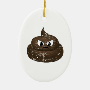 Distressed Angry Cartoon Poop Ceramic Ornament