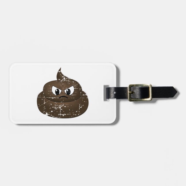 Distressed Angry Cartoon Poop Luggage Tag (Front Horizontal)
